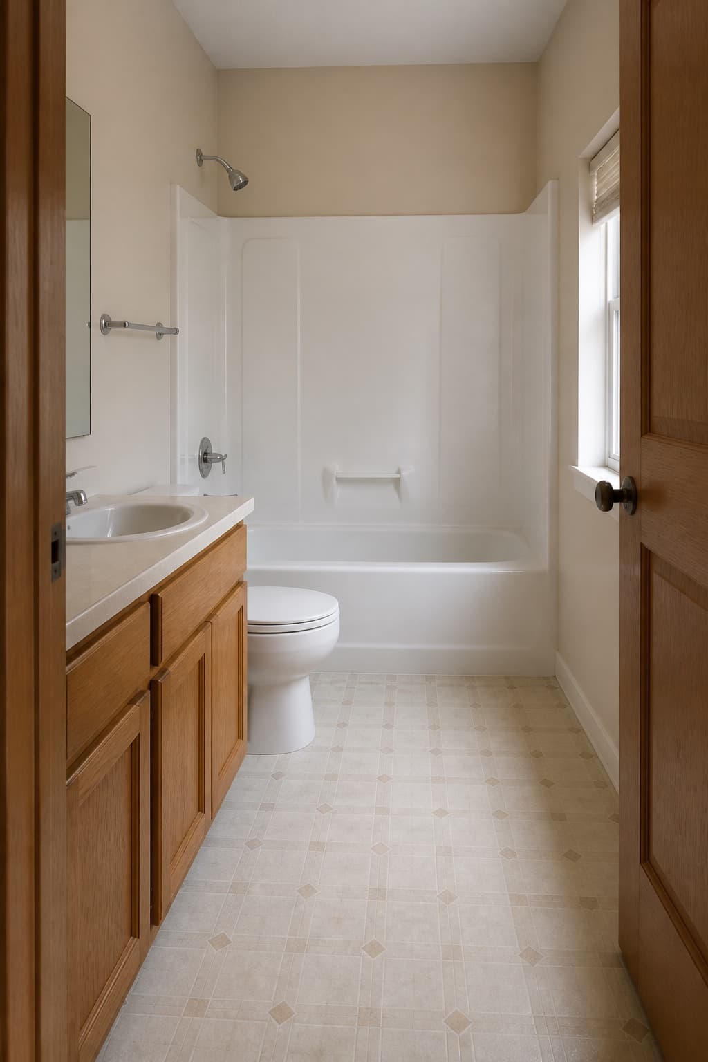 The guest bathroom before work began, with a fibreglass surround