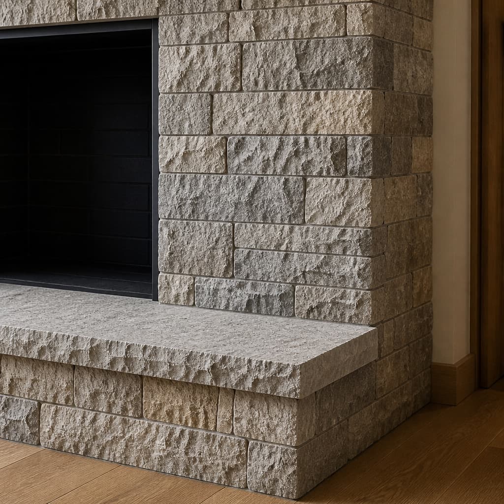 The mitred stone return at the fireplace opening