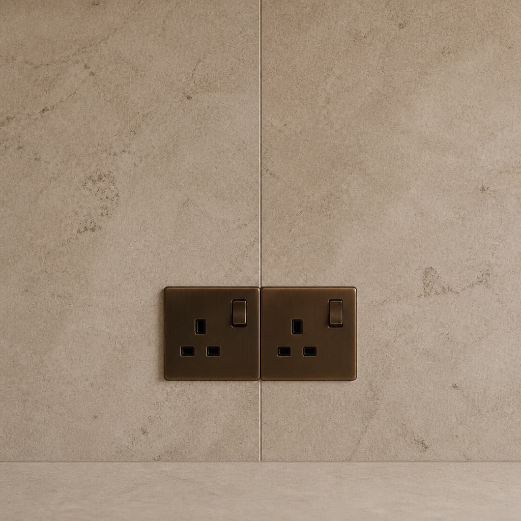 Outlets cut into the tile field and aligned with the joint pattern